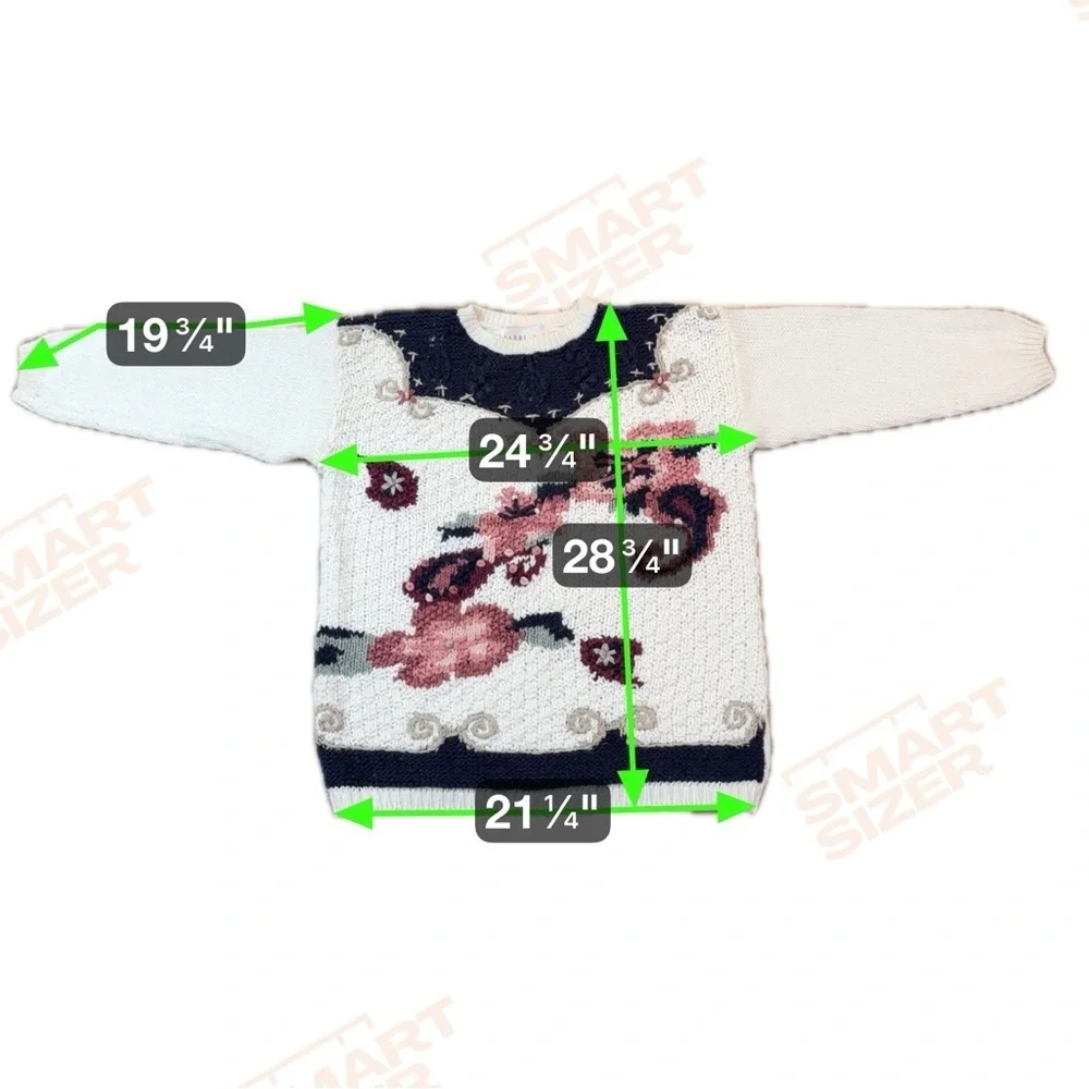 Carolina Colours Vintage Floral Knit Sweater White Black Pink Embroidered Retro